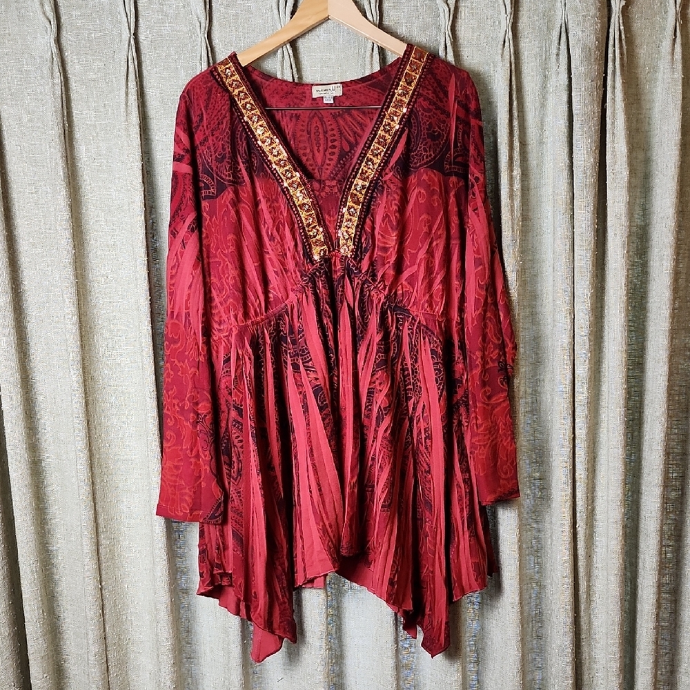 One World Red Bohemian Tunic Top